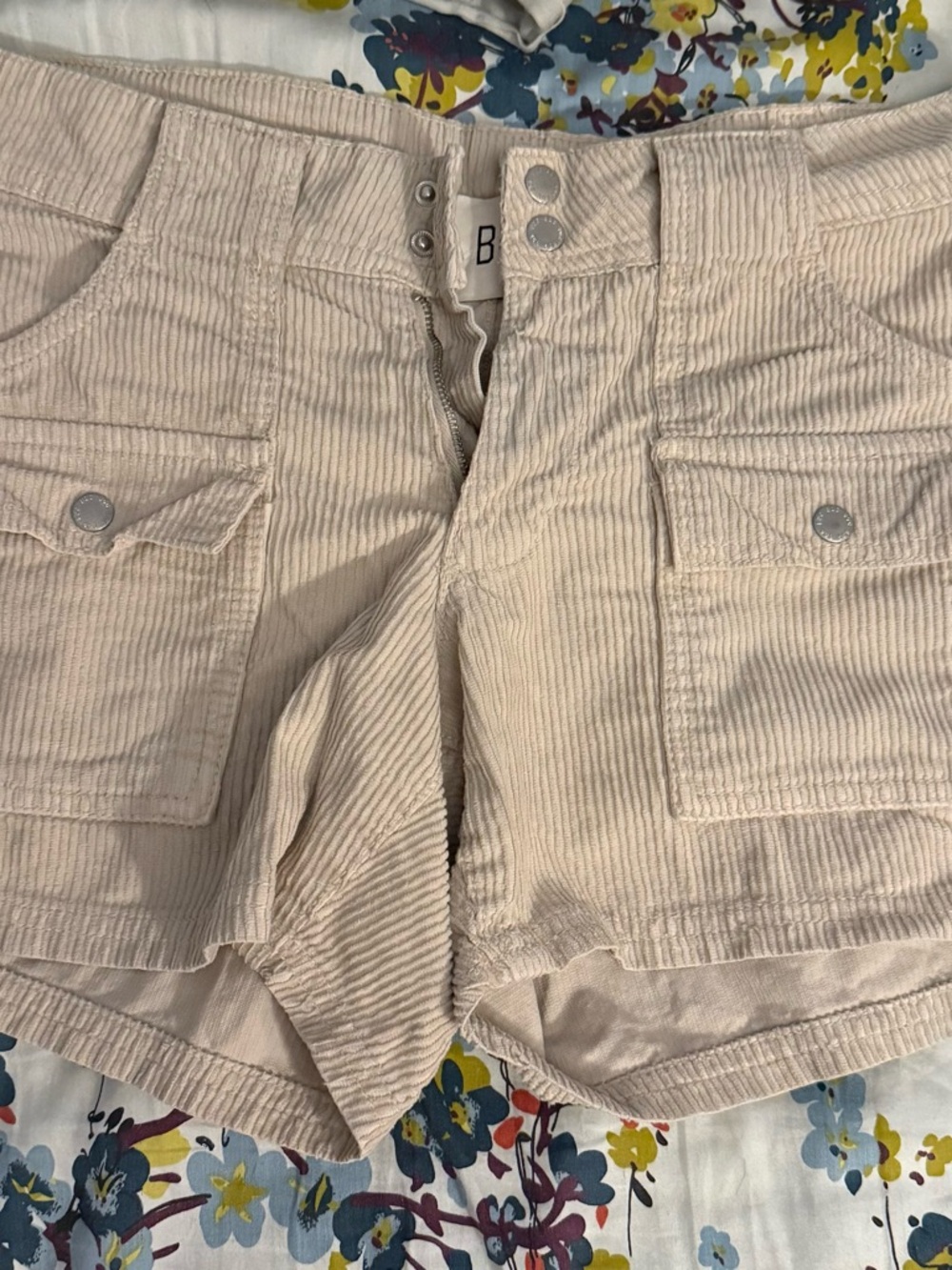 BDG High-Rise Corduroy Utility Shorts in Beige